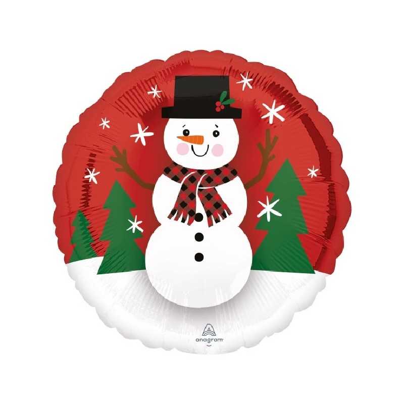 BALLON METALLIQUE ROND BONHOMME DE NEIGE 43 CM 