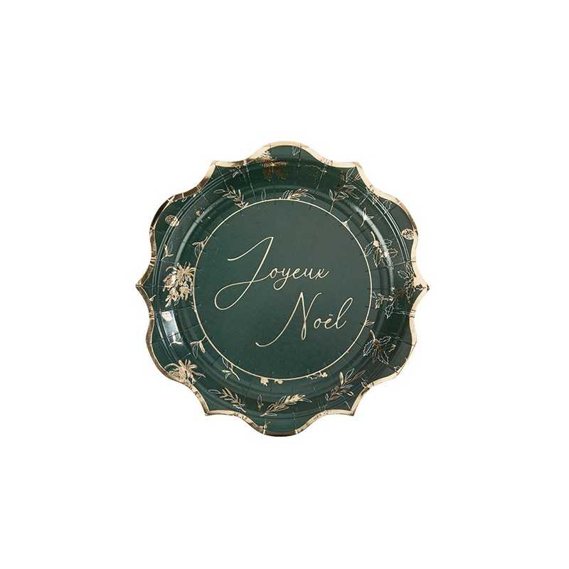 8 ASSIETTES VERT SAPIN ET OR JOYEUX NOEL THEME NOEL 23 CM
