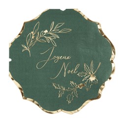 16 SERVIETTES VERT SAPIN + OR JOYEUX NOEL THEME NOEL 33 X 33 CM