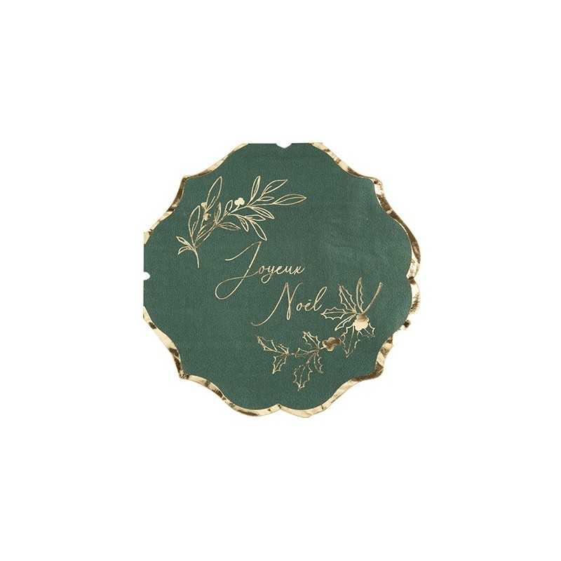 16 SERVIETTES VERT SAPIN + OR JOYEUX NOEL THEME NOEL 33 X 33 CM
