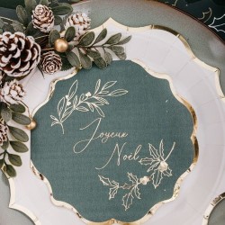 16 SERVIETTES VERT SAPIN + OR JOYEUX NOEL THEME NOEL 33 X 33 CM