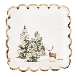 8 ASSIETTES  SAPINS + CERF VERT ET OR JOYEUX NOEL THEME NOEL  23 CM 