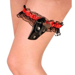 JARRETIERE ROUGE ET NOIRE AVEC HOLSTER ET MINI PISTOLET