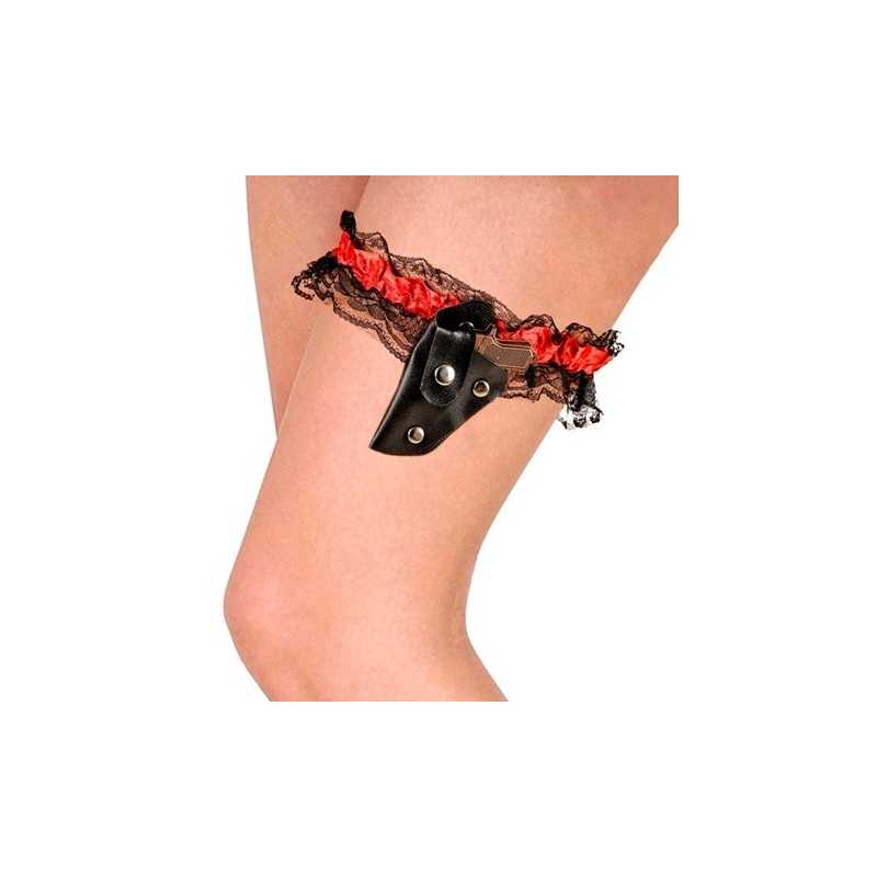JARRETIERE ROUGE ET NOIRE AVEC HOLSTER ET MINI PISTOLET