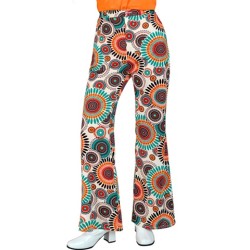 PANTALON ANNEES 60 OU 70 MOTIFS BOHEME ORANGE ET BLEU TAILLE S-M