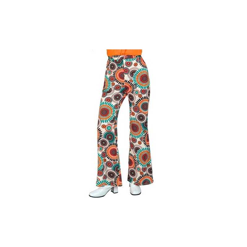 PANTALON ANNEES 60 OU 70 MOTIFS BOHEME ORANGE ET BLEU TAILLE S-M