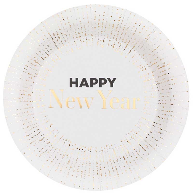 10 ASSIETTES  HAPPY NEW YEAR OR ET BLANC  23 CM 