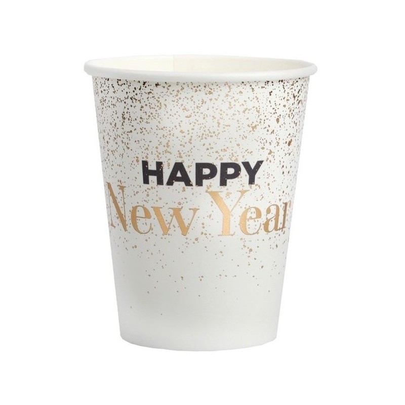 10 GOBELETS  HAPPY NEW YEAR BLANC ET OR    10 GOBELETS  HAPPY NEW YEAR BLANC ET OR