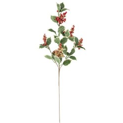 BRANCHE BAIES DE NOEL ET HOUX VERT ROUGE ET PAILLETTES OR 63 CM