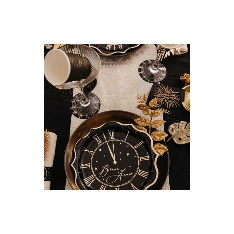 8 ASSIETTES NOIR ET OR BONNE ANNEE 23 CM 