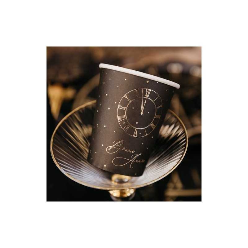 8 GOBELETS NOIR ET OR BONNE ANNEE 255 ML