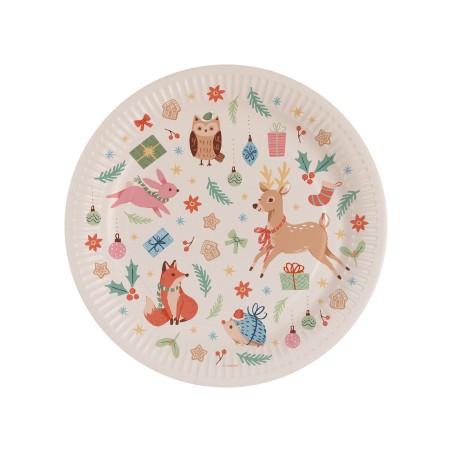 16 ASSIETTES SAPIN ET ANIMAUX DE LA FORET THEME NOEL 23 CM