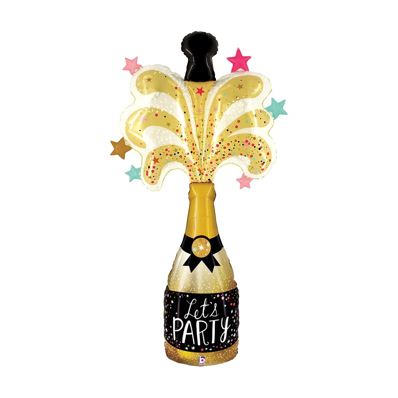 BALLON METALLIQUE BOUTEILLE DE CHAMPAGNE OR LET'S PARTY 187CM