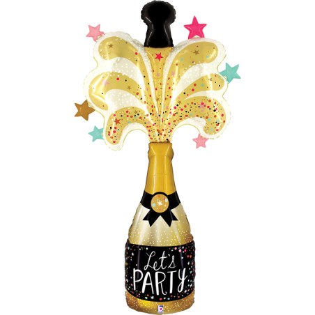 BALLON METALLIQUE BOUTEILLE DE CHAMPAGNE OR LET'S PARTY 187CM