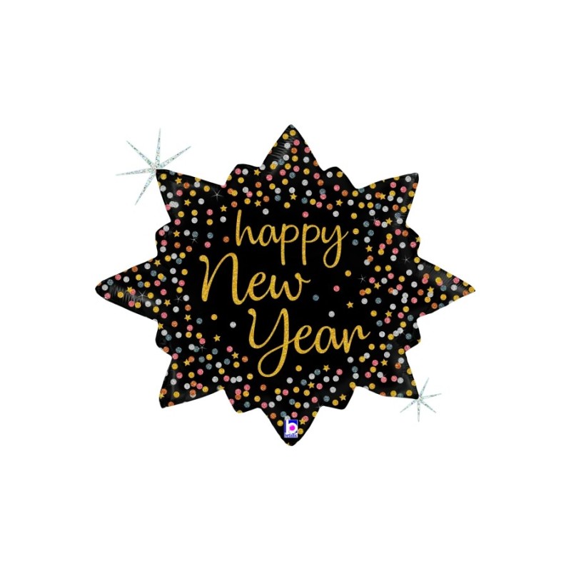 BALLON METALLIQUE HAPPY NEW YEAR 74CM GLITTER HOLOGRAPHIC 