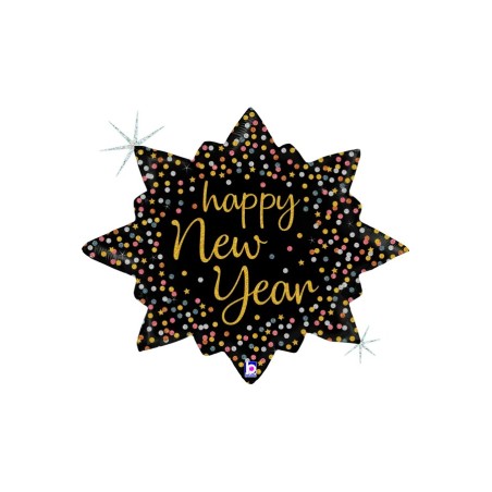 BALLON METALLIQUE HAPPY NEW YEAR 74CM GLITTER HOLOGRAPHIC 