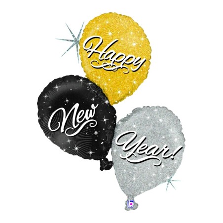 BALLON METALLIQUE HAPPY NEW YEAR 102CM GLITTER HOLOGRAPHIC 