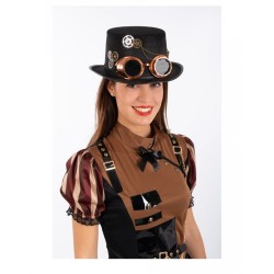 CHAPEAU HAUT DE FORME NOIR STEAMPUNK AVEC LUNETTES