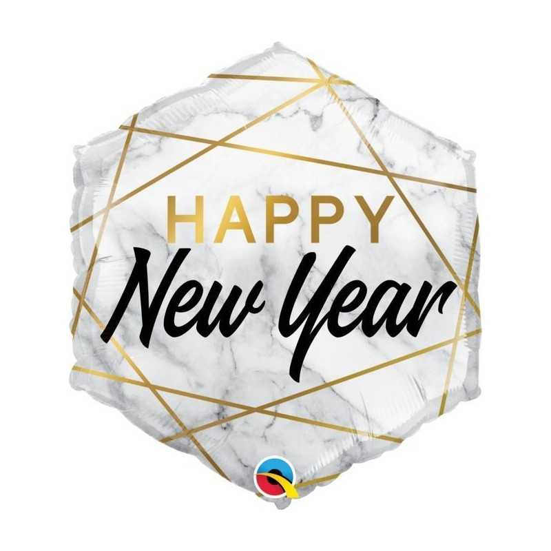 BALLON METALLIQUE HEXAGONNALE HAPPY NEW YEAR 51CM 