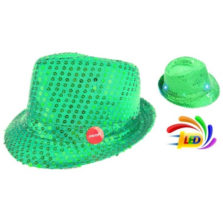 CHAPEAU 6 LEDS SEQUIN VERT