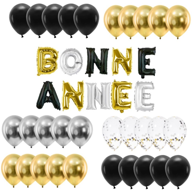 KIT 40 BALLONS 30CM 30 BALLONS LATEX + 30 BALLONS BONNE ANNEE 