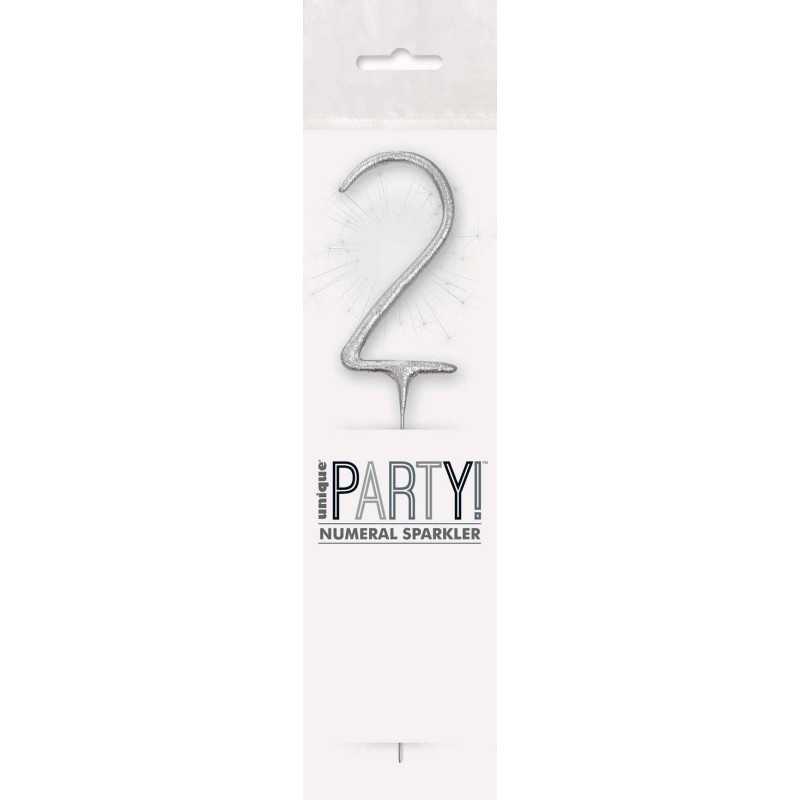 CIERGE MAGIQUE ARGENTE CHIFFRE 2 17CM