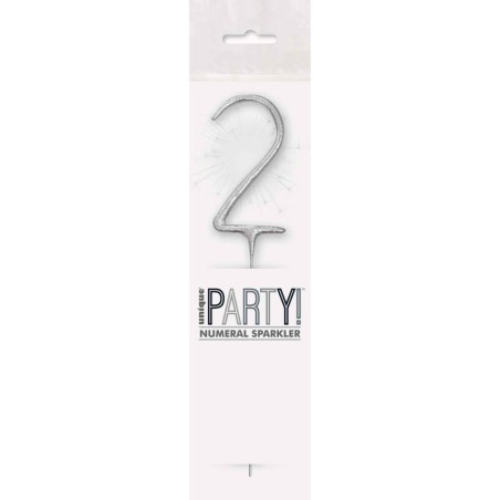 CIERGE MAGIQUE ARGENTE CHIFFRE 2 17CM