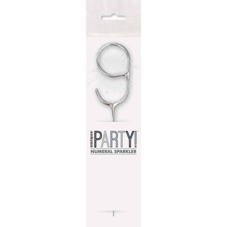 CIERGE MAGIQUE ARGENTE CHIFFRE 9 17CM