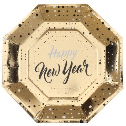 10 ASSIETTES  HAPPY NEW YEAR OR ET BLANC  23 CM 