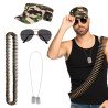 SET MILITAIRE CASQUETTE PLAQUE MILITAIRE LUNETTES AVIATEUR CARTOUCHIERE+BALLES