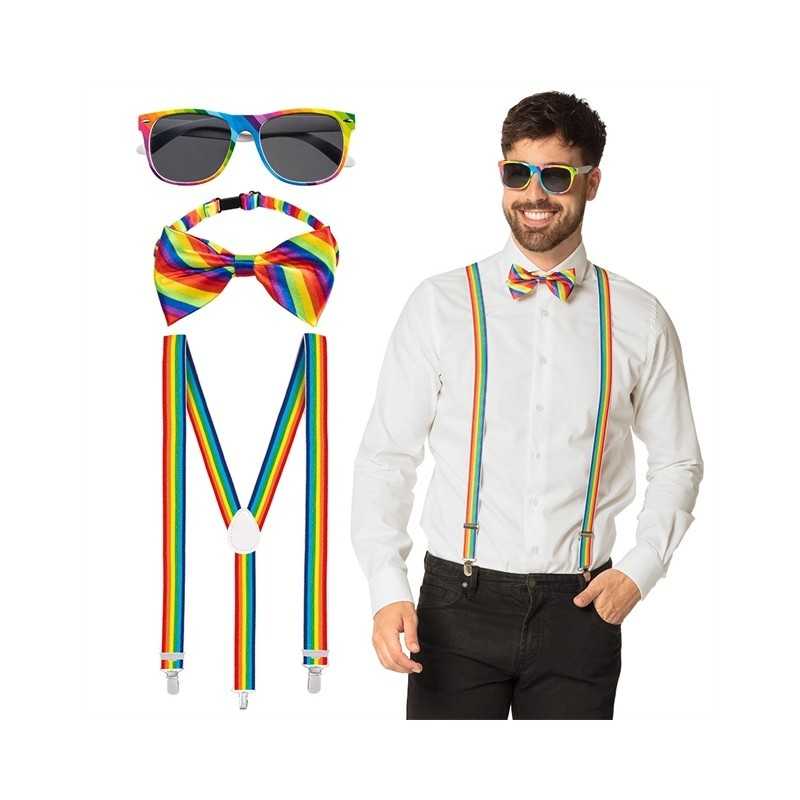 SET MULTICOLORE BRETELLES LUNETTES NOEUD PAPILLON