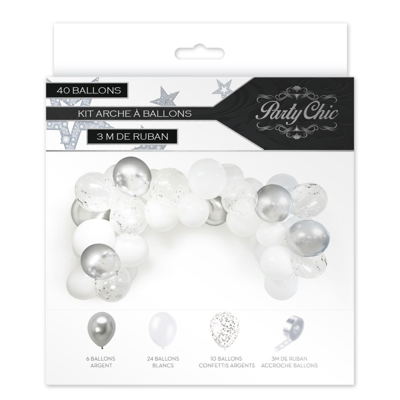 KIT ARCHE A BALLONS PARTY CHIC ARGENT 