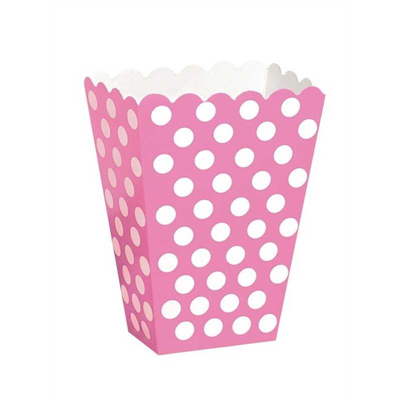 8 BOITES POP CORN ROSE ET BLANC A POIS