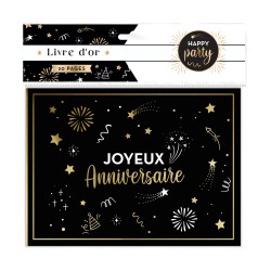 LIVRE D'OR 20 PAGES OR ET NOIR JOYEUX ANNIVERSAIRE 