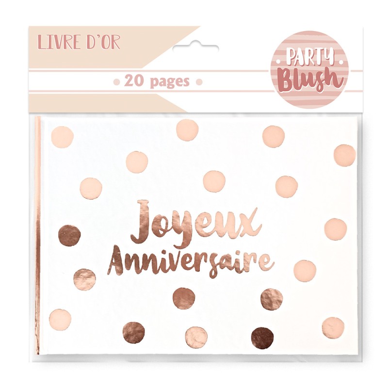 LIVRE D'OR 20 PAGES ROSE GOLD ET BLANC JOYEUX ANNIVERSAIRE 