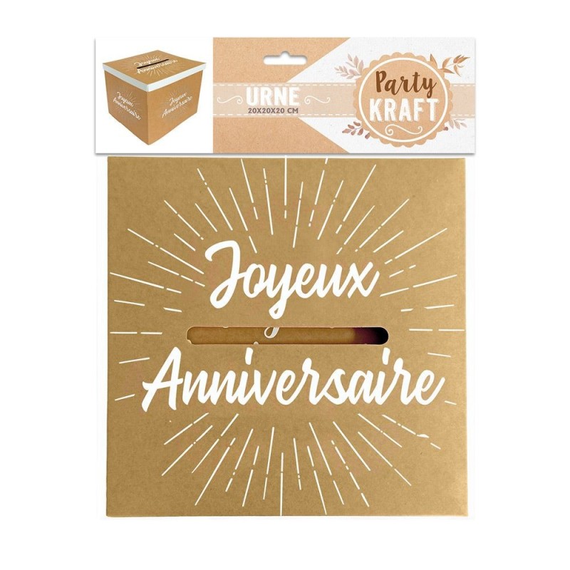 URNE JOYEUX ANNIVERSAIRE PARTY KRAFT 20 X 20 X 20 CM  URNE JOYEUX ANNIVERSAIRE PARTY KRAFT 20 X 20 X 20 CM
