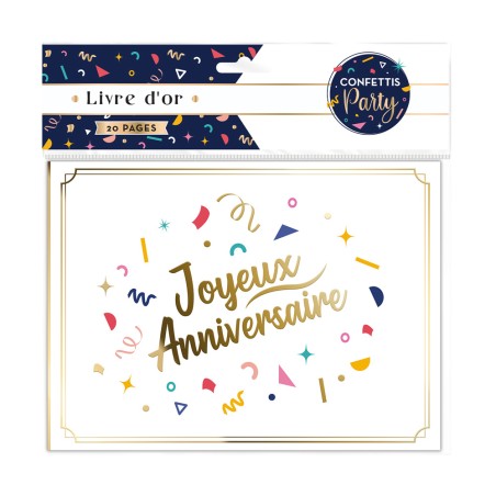 LIVRE D'OR 20 PAGES CONFETTI PARTY JOYEUX ANNIVERSAIRE 