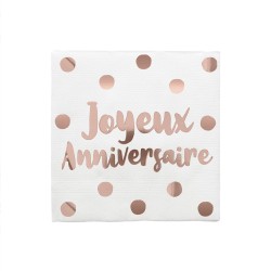 10 SERVIETTES JOYEUX ANNIVERSAIRE PARTY BLUSH 