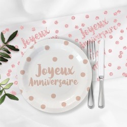 6 ASSIETTES RONDES BLANCHES POIS ROSE GOLD 23 CM 