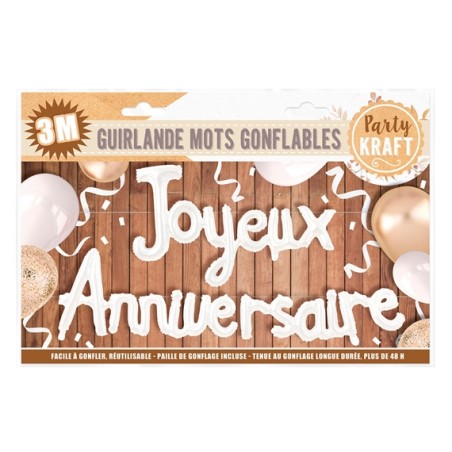 GUIRLANDE BALLON JOYEUX ANNIVERSAIRE BLANC 3 METRES 