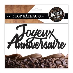 TOP GATEAU CAKE TOPPER JOYEUX ANNIVERSAIRE NOIR  15.5 X 11 CM 