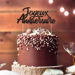 TOP GATEAU CAKE TOPPER JOYEUX ANNIVERSAIRE NOIR  15.5 X 11 CM 