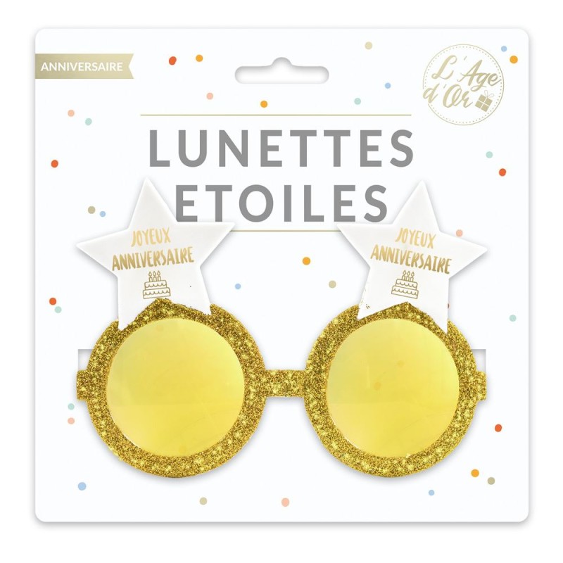 LUNETTES ETOILE ANNIVERSAIRE JOYEUX ANNIVERSAIRE BLANC ET OR 