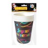 6 GOBELETS JOYEUX ANNIVERSAIRE MULTICOLORES SUR FOND NOIR 6 GOBELETS JOYEUX ANNIVERSAIRE MULTICOLORES SUR FOND NOIR