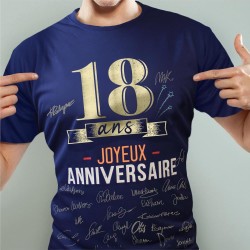 T SHIRT A DEDICACER 18 ANS BLEU ET OR 