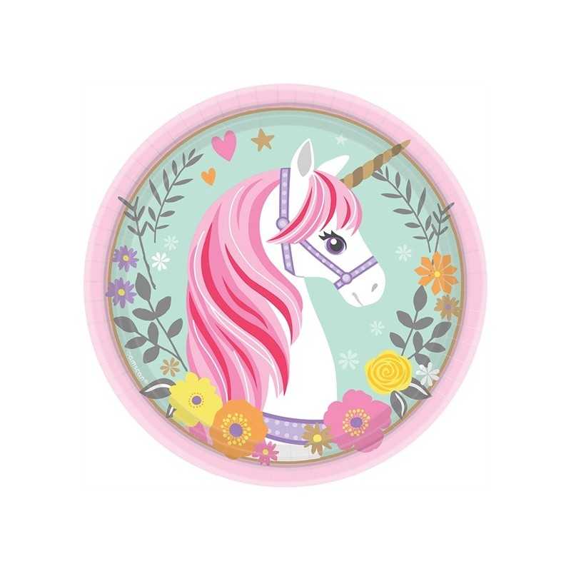 8 ASSIETTES RONDES MAGICAL UNICORN 18CM 