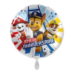 BALLON METALLIQUE ROND 43CM JOYEUX ANNIVERSAIRE PAW PATROL