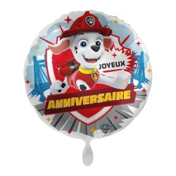 BALLON METALLIQUE ROND 43CM JOYEUX ANNIVERSAIRE PAW PATROL