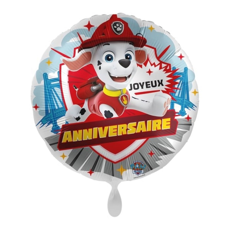 BALLON METALLIQUE ROND 43CM JOYEUX ANNIVERSAIRE PAW PATROL