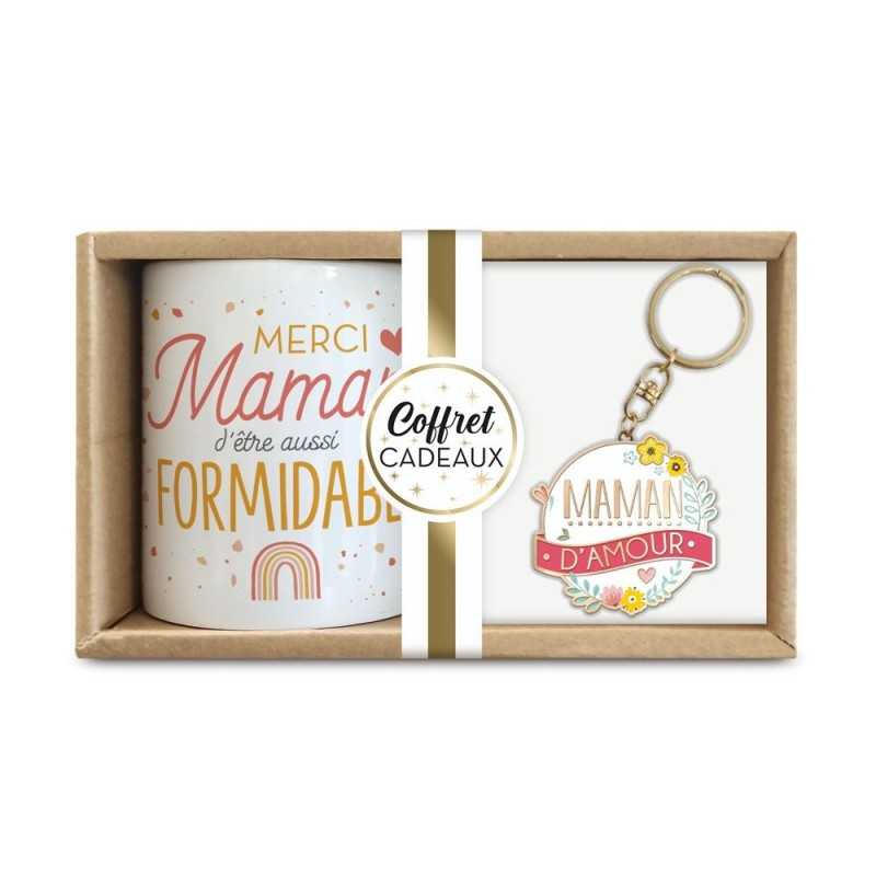 COFFRET CADEAU MERCI MAMAN MUG + PORTE CLE